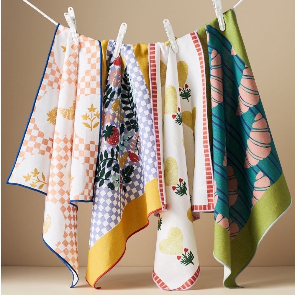 NWT Anthropologie 18" Annie Linen Blend Assorted Printed‎ Napkis/Tea Towels